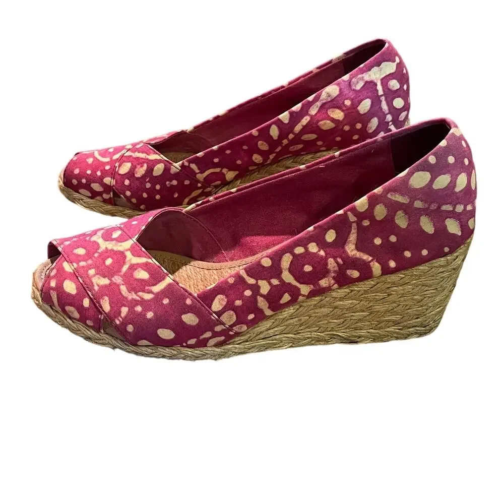 Lauren Ralph Lauren Cecilia Espadrille Peep Toe Wedge, Red/Pink Floral, Size 8